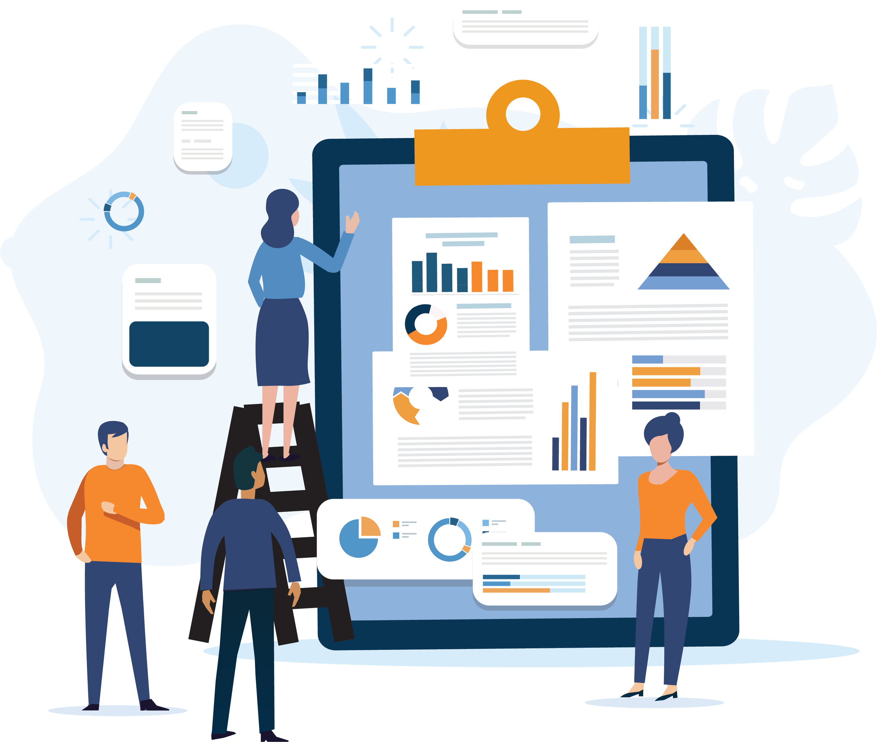 People analyzing grant data and charts